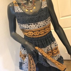 Anthropologie Maeve Crochet Blue and Gold Dress (0)
